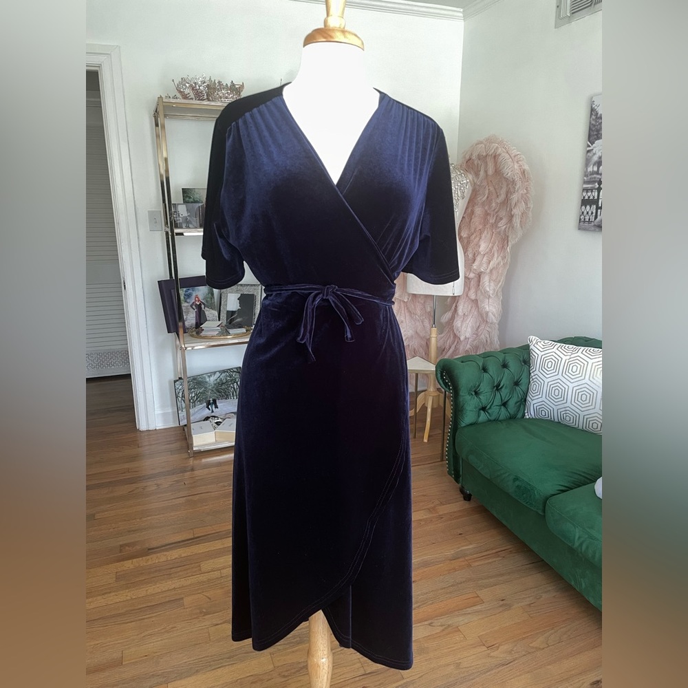 Dark blue velvet wrap dress